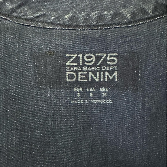 Zara Women’s Blue Distressed Denim Leather Elbow Patches Drawstring Jacket S - Picture 13 of 15